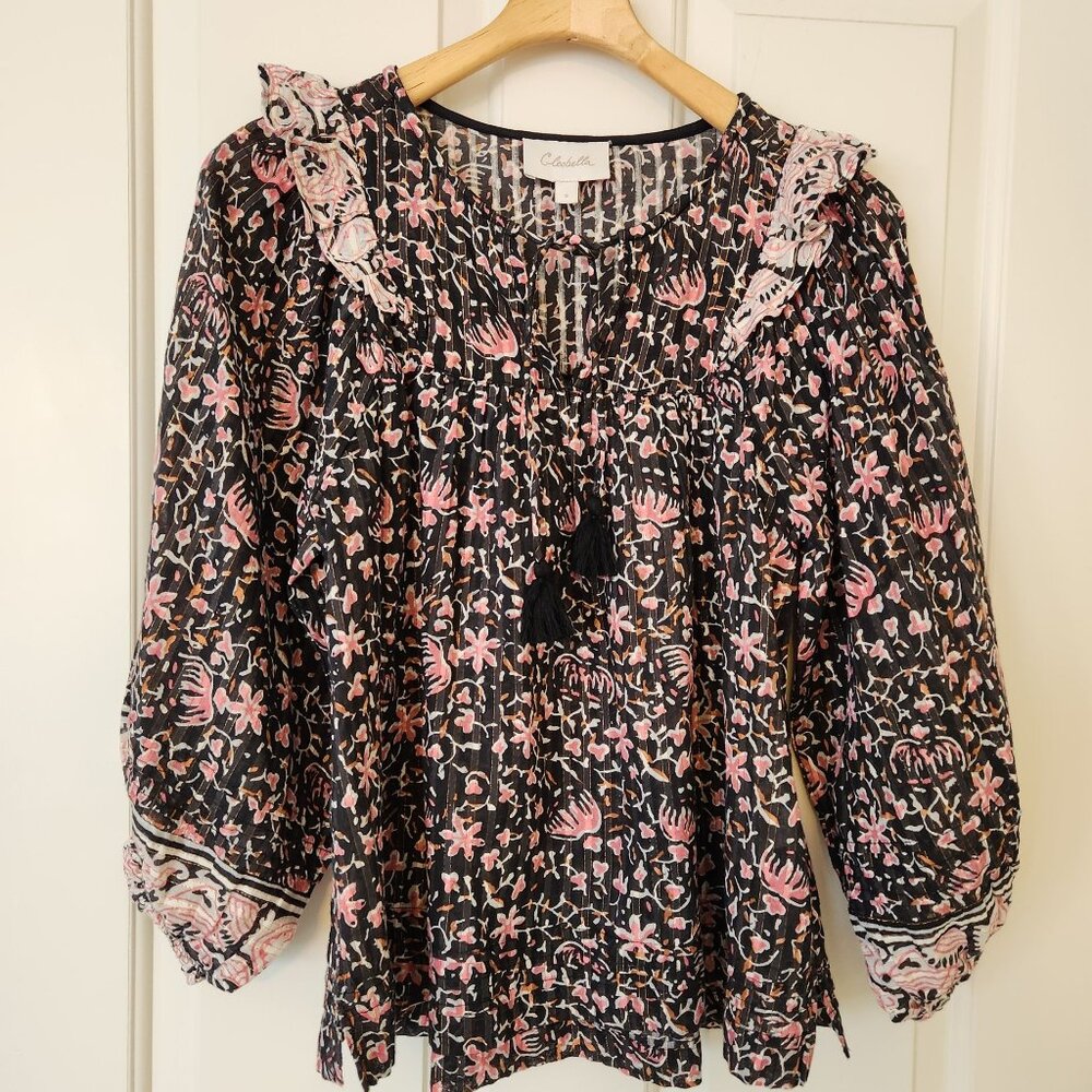 Cleobella Brynlee Floral Ruffle Long Sleeve Blouse Top Tassels Cottagecore Cute